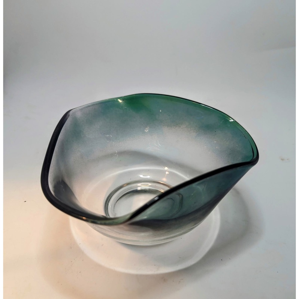 Vintage Teal Ombre Lusterware Triangular Glass MCM Green Bowl